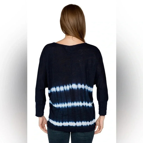 Velvet Amber 100% linen slub navy tie dye dolman long sleeve top Size S - Picture 2 of 9